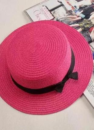 Летняя соломенная детская шляпка розовый