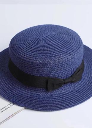 Детская соломенная летняя шляпка синий
