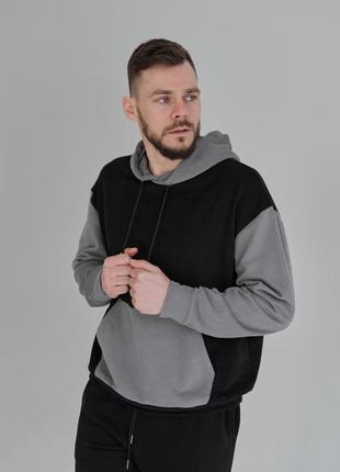 Худі чоловіче весна осінь color block чорне, 2xl