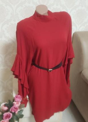 Шикарное платье глубокого красного цвета,красивый рукав1 фото