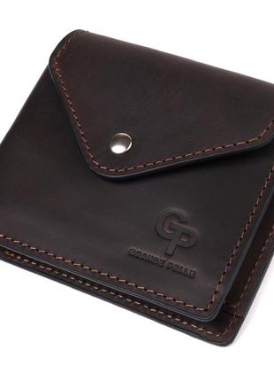 Винтажный кошелек с монетницей из натуральной кожи grande pelle 16803 коричневый
