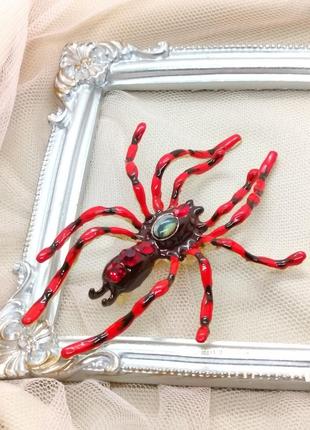 Роскошная брошь королевский паук, прекрасная детализация, эмаль, паучок, тарантул