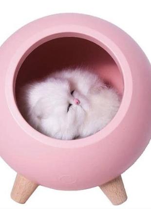Настільний світильник - нічник будинок кошеня (акумулятор 1200mah/1.2w) pink