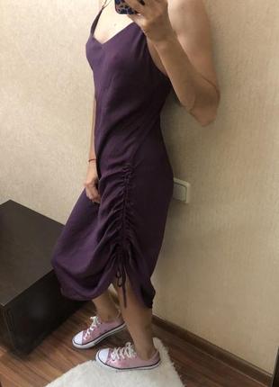 Шикарное вечернее шелковое платье миди фиолетового цвета размер s3 фото
