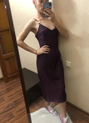 Шикарне вечірнє шовкове плаття міді фіолетового кольору розмір s4 фото