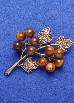 Брошь с натуральным камнем тигровый глаз