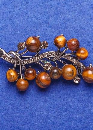 Брошь с натуральным камнем тигровый глаз