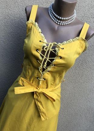 Вінтаж,жовтий сарафан,плаття з мереживом,етно,бохо,сільський стиль