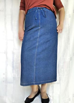 Джинсовая юбка-карандаш без застежки, 100% хлопок2 фото