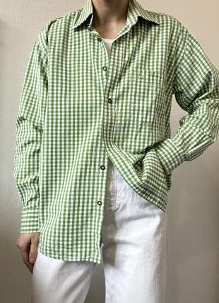 Бавовняна сорочка в клітинку картата сорочка оверсайз блузка клітинка блуза зелена сорочка вінтажна блуза біла сорочка5 фото