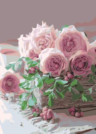 Картина за номерами strateg ніжні троянди на кольоровому фоні розміром 40х50 см (sy6446)