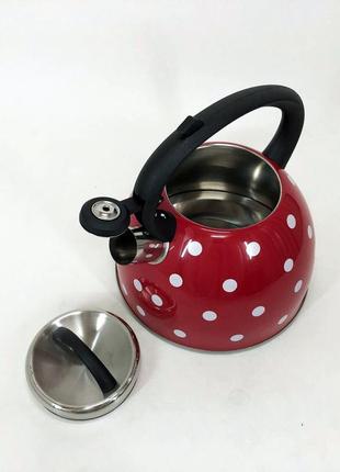 Чайник із свистком для газової плити unique un-5301 2,5л горошок. колір: червоний4 фото
