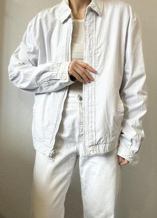 Білий бомпер в полоску біла куртка коттон armani exchance піджак смужка жакет бавовна блейзер бренд