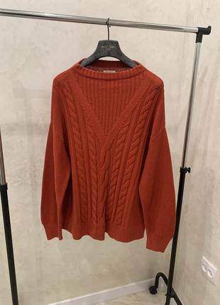 Вязаний оверсайз светр джемпер barbour оранжевий цегляний оригінал3 фото