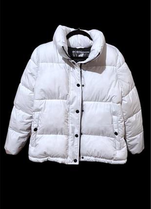 Bcbg zip front puffer біла екологічна куртка без пір’я