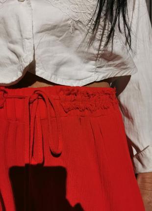 Брюки из вискозы zara жатые на резинке с карманами летние бахрома штаны высокая посадка3 фото