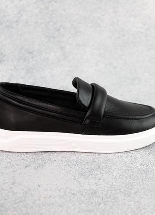 Лофери жіночі мокасини шкіряні чорні 588419