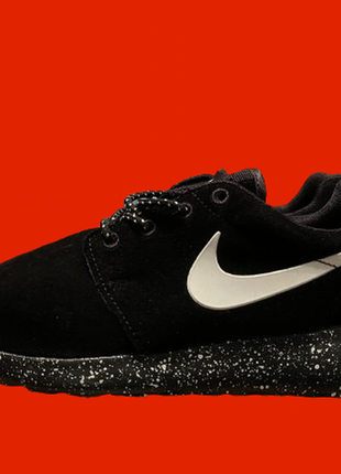 Кроссовки nike roshe run black cloud sole найк найки роше ран черные замша кожа