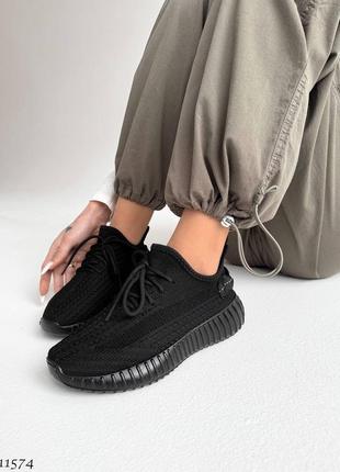 Черные текстильные легкие летние кроссовки на толстой подошве текстиль5 фото