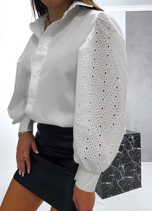 Сорочка блуза з об'ємними рукавами і мереживом2 фото