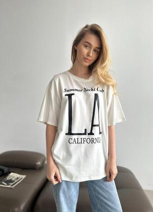 Базова бавовняна футболка з принтом накатом написом la california6 фото