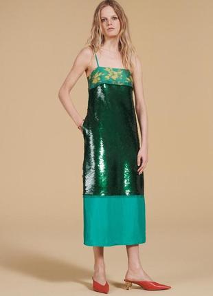 Довга зелена сукня з блискітками zara new limited1 фото