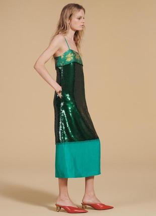 Довга зелена сукня з блискітками zara new limited4 фото