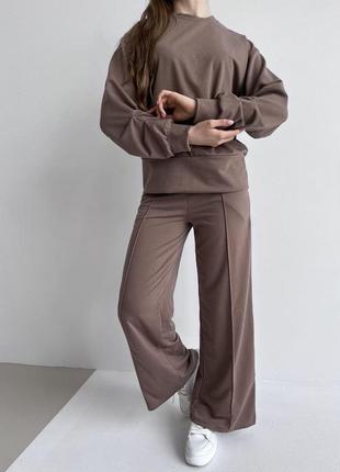 Костюм спортивний жіночий оверсайз світшот штани вільного крою на високій посадці якісний стильний трендовий шоколад6 фото