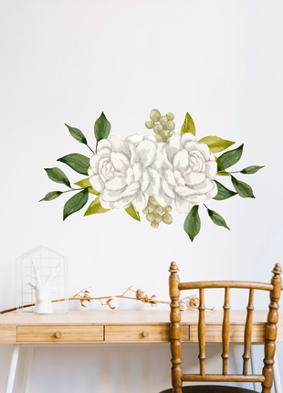 Вінілова інтер'єрна наклейка кольорова декор на стіну (шпалери та інші матеріали) "білі півонії"