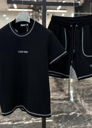 Летний чёрный спортивный костюм calvin klein футболка шорты чорний спортивний костюм на літо calvin klein