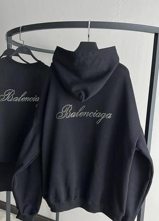 Худі в стилі balenciaga чорне довге зі стразами