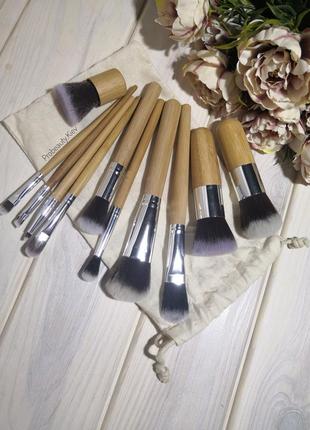11 шт таклон кисти для макияжа набор ручки бамбук в льняном мешочке probeauty