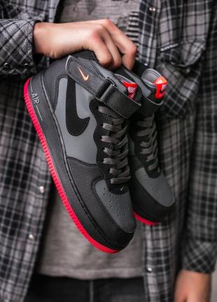 Nike air force 1 black\grey\red 🆕 мужские кроссовки найк аир форс 🆕 красные/черные