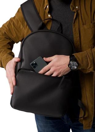 Базовый чёрный рюкзак из эко кожи чорний шкіряний рюкзак4 фото
