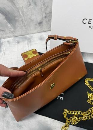 Небольшая  легкая женская сумка клатч в натуральной кожи.  celine бренд модель в коричневом рыжем цвете на плече5 фото