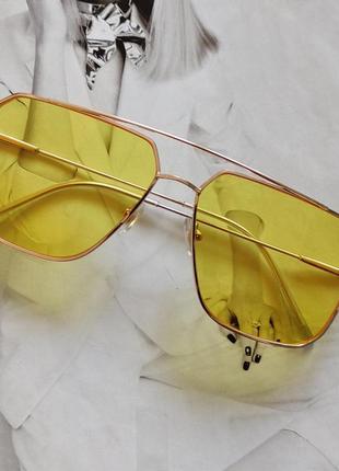 Уцінка квадратні окуляри авіатори в тонкій оправі жовтий (6635-0)