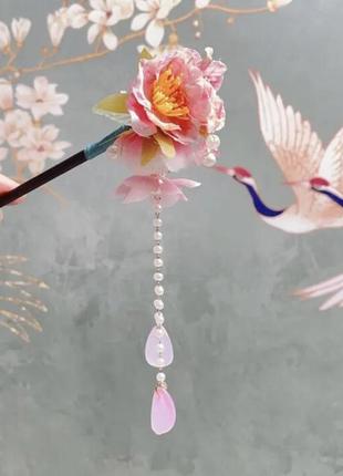 Японськая стильна заколка шпилька для волосся з квіткою сакури1 фото