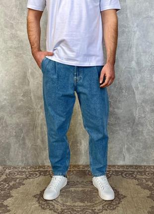 Мужские синие джинсы джинсовые штаны брюки мом бананы классические джинсы сині класичні джинси мом1 фото