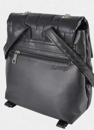 Рюкзак з екошкіри строчений чорний2 фото