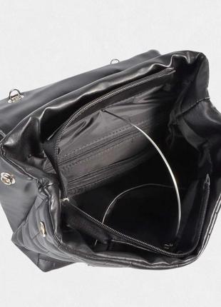 Рюкзак з екошкіри строчений чорний4 фото
