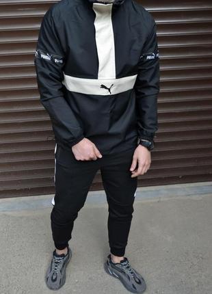 Мужская чёрная куртка ветровка puma чорний чоловічий анорак пума4 фото