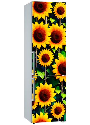 Вінілова кольорова декоративна наклейка самоклейна на двері холодильника "соняшники"1 фото