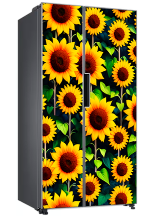 Вінілова кольорова декоративна наклейка самоклейна на двері холодильника "соняшники"2 фото