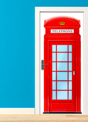 Вінілова кольорова декоративна наклейка на двері "телефонна червона будка telephon" самоклейна2 фото