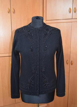 Вінтажний кардиган вовна/ангора, вишивка з бісеру, розмір s