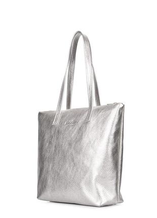 Женская кожаная сумка poolparty secret серебряная2 фото