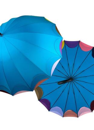 Женский зонт-трость полуавтомат на 16 спиц от susino с разноцветными краями, бирюзовый, sys 031087-31 фото
