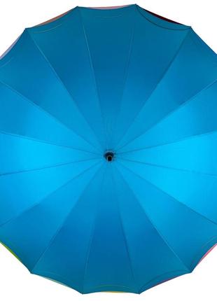 Женский зонт-трость полуавтомат на 16 спиц от susino с разноцветными краями, бирюзовый, sys 031087-35 фото