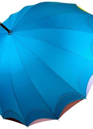 Женский зонт-трость полуавтомат на 16 спиц от susino с разноцветными краями, бирюзовый, sys 031087-32 фото