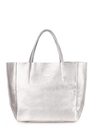 Женская кожаная сумка poolparty soho серебряная1 фото